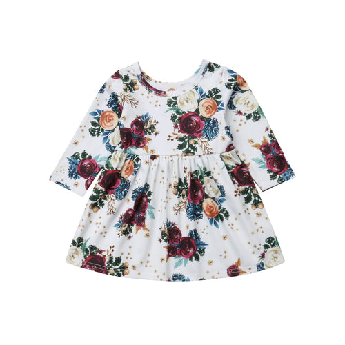 Toddler Baby Girls Floral Dress Autumn Long Sleeve Princess Party High Waist Tutu Mini Dresses