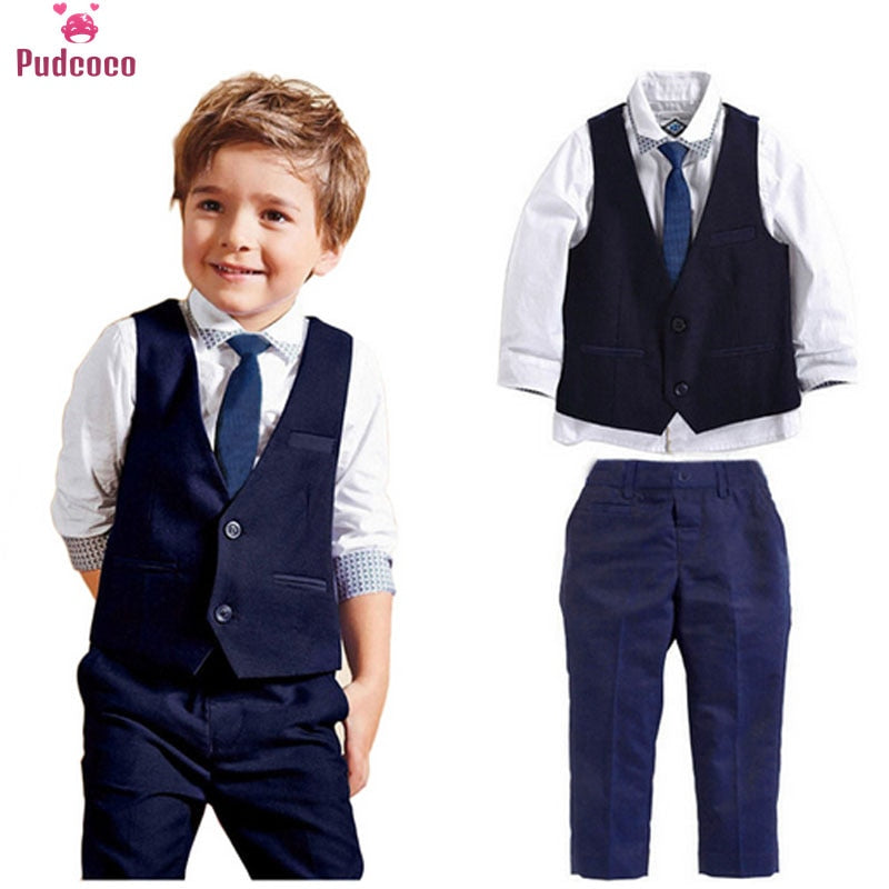Pudcoco 2018 Fashion Kid Boy 3pcs set Gentleman Clothes Tops Shirt leisure clothing sets formal clothing Suit Blazers Outfits