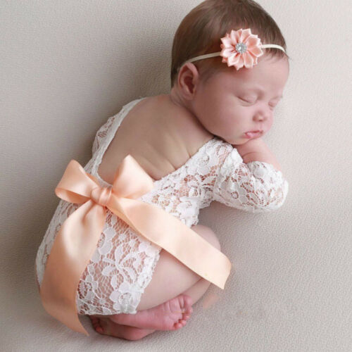 2019 Summer arrival Newborn Baby Girls Lace Romper bow Cloth Hair Band New Set Photography Prop Cute Bowknot Backless Romper