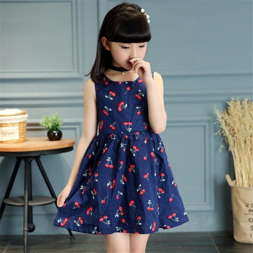 Girls Clothing Summer Girl Dress Children Kids Berry Dress Back V Dress Girls Cotton Kids Vest Dress Princess Party Dress