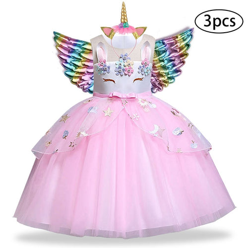 Girls Dress 3Pcs Kids Dresses For Girls Unicorn Party Dress Child Princess Dress Toddler Halloween Costume 3 4 5 6 7 8 9 10 Year