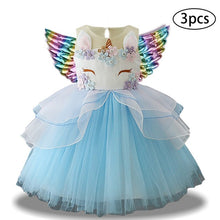 Load image into Gallery viewer, Girls Dress 3Pcs Kids Dresses For Girls Unicorn Party Dress Child Princess Dress Toddler Halloween Costume 3 4 5 6 7 8 9 10 Year