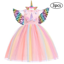 Load image into Gallery viewer, Girls Dress 3Pcs Kids Dresses For Girls Unicorn Party Dress Child Princess Dress Toddler Halloween Costume 3 4 5 6 7 8 9 10 Year