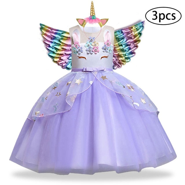 Girls Dress 3Pcs Kids Dresses For Girls Unicorn Party Dress Child Princess Dress Toddler Halloween Costume 3 4 5 6 7 8 9 10 Year