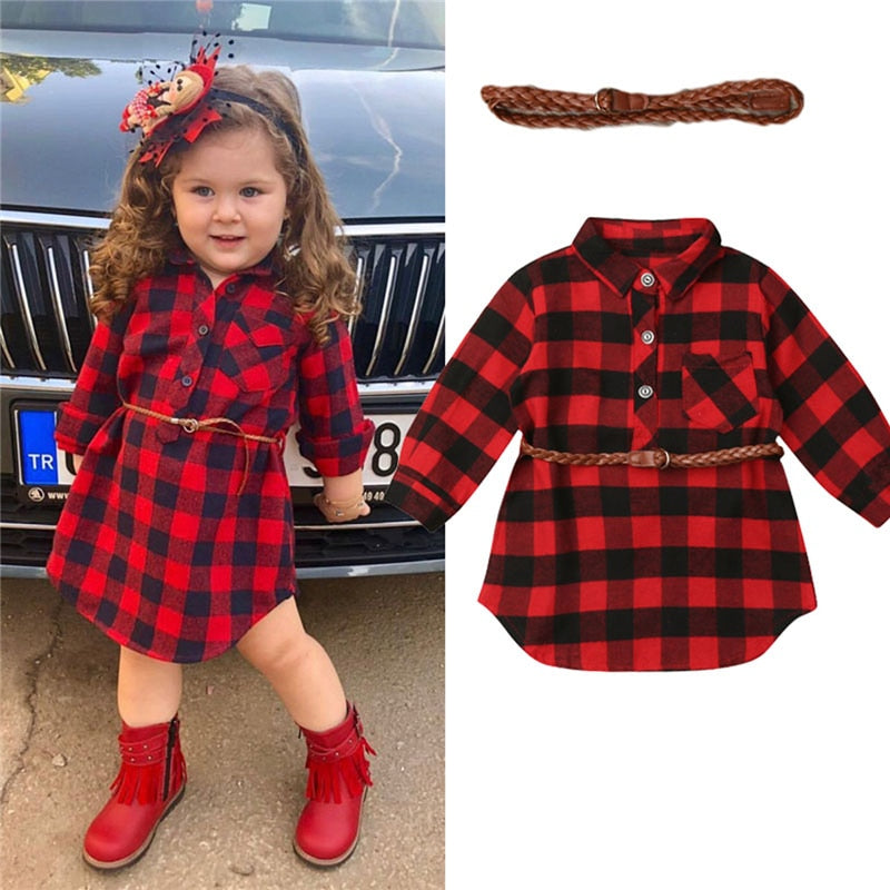 0-5T Christmas Toddler Newborn Kids Baby Girls Dress Red Plaid Cotton Princess Party Long Sleeve Dress Clothes Girl Winter Dress