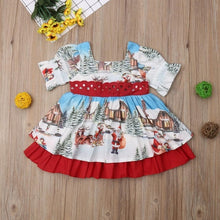 Load image into Gallery viewer, 2019 Christmas princess dress cute toddler baby girl dress cartoon printed bow tie belt ruffled tutu sweet baby birthday dress