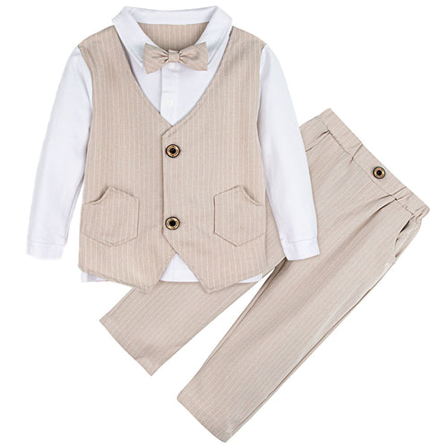 Baby Boys Formal Tuxedo Suit Toddler Gentleman Set Kids Wedding Baptism Party Gift Outfit Infant Long Sleeve Costume 2PCS