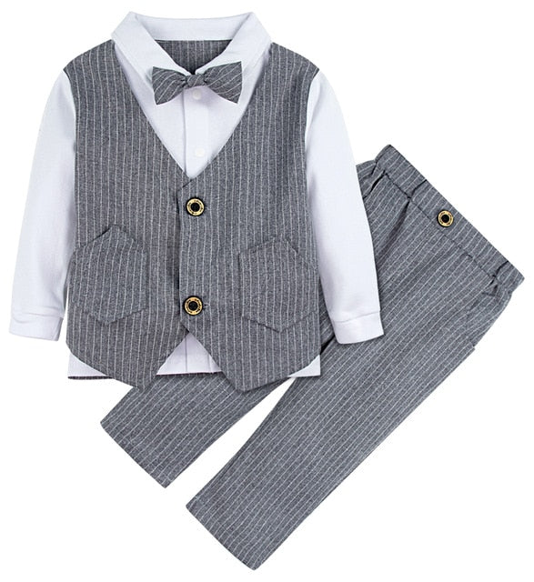 Baby Boys Formal Tuxedo Suit Toddler Gentleman Set Kids Wedding Baptism Party Gift Outfit Infant Long Sleeve Costume 2PCS