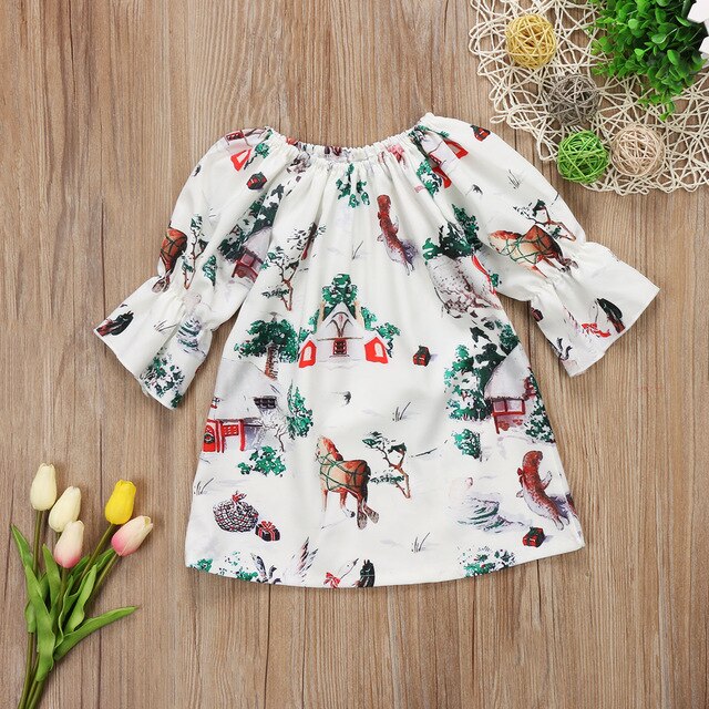 Christmas  Cute Newborn Kids Girls Reindeer Princess Dress Party Costume Floral dress