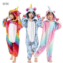 Load image into Gallery viewer, Girls Boys Winter Kigurumi Pajamas Unicorn Cartoon Anime Animal Onesies Kids Sleepwear Flannel Warm Jumpsuit Children Pajamas