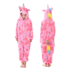 Load image into Gallery viewer, Girls Boys Winter Kigurumi Pajamas Unicorn Cartoon Anime Animal Onesies Kids Sleepwear Flannel Warm Jumpsuit Children Pajamas