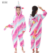 Load image into Gallery viewer, Girls Boys Winter Kigurumi Pajamas Unicorn Cartoon Anime Animal Onesies Kids Sleepwear Flannel Warm Jumpsuit Children Pajamas