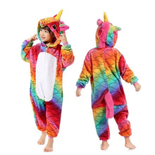 Load image into Gallery viewer, Girls Boys Winter Kigurumi Pajamas Unicorn Cartoon Anime Animal Onesies Kids Sleepwear Flannel Warm Jumpsuit Children Pajamas