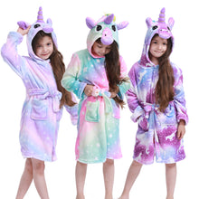 Load image into Gallery viewer, Children Bathrobe for Girls Kigurumi Unicorn Pyjamas Kids Colar Fleece Boys Bathrobes Nightgown Baby Sleepwear Hoodie Bath Robe
