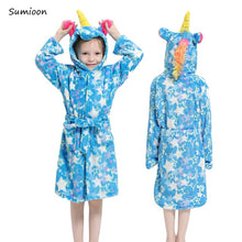 Load image into Gallery viewer, Children Bathrobe for Girls Kigurumi Unicorn Pyjamas Kids Colar Fleece Boys Bathrobes Nightgown Baby Sleepwear Hoodie Bath Robe
