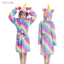 Load image into Gallery viewer, Children Bathrobe for Girls Kigurumi Unicorn Pyjamas Kids Colar Fleece Boys Bathrobes Nightgown Baby Sleepwear Hoodie Bath Robe