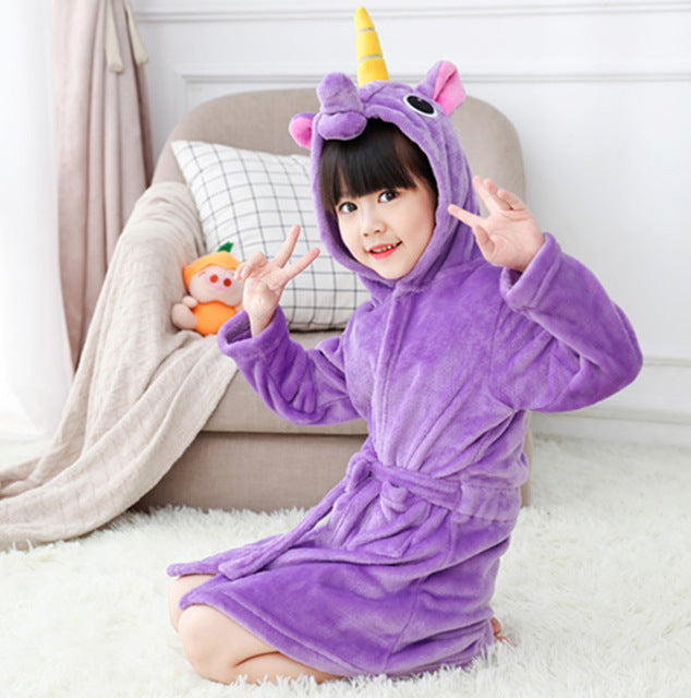 Children Bathrobe for Girls Kigurumi Unicorn Pyjamas Kids Colar Fleece Boys Bathrobes Nightgown Baby Sleepwear Hoodie Bath Robe