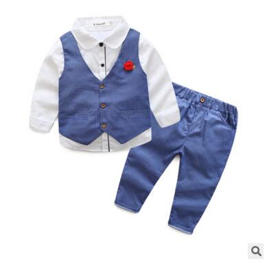 Kimocat new High quality Spring and autumn boys blazer Gentlemen's flowers lapel into casual suit 3pcs (Vest + shirt + pants)