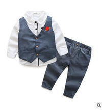 Load image into Gallery viewer, Kimocat new High quality Spring and autumn boys blazer Gentlemen&#39;s flowers lapel into casual suit 3pcs (Vest + shirt + pants)