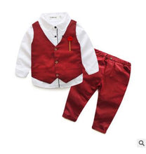 Load image into Gallery viewer, Kimocat new High quality Spring and autumn boys blazer Gentlemen&#39;s flowers lapel into casual suit 3pcs (Vest + shirt + pants)