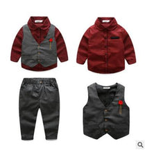 Load image into Gallery viewer, Kimocat new High quality Spring and autumn boys blazer Gentlemen&#39;s flowers lapel into casual suit 3pcs (Vest + shirt + pants)