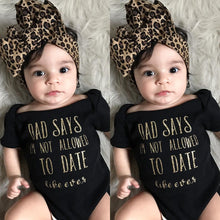 Load image into Gallery viewer, Trendy Kids Baby Girls Clothes off shoulder summer letter print short sleeve Bodysuit Leopard Headband 2pc cotton casual set