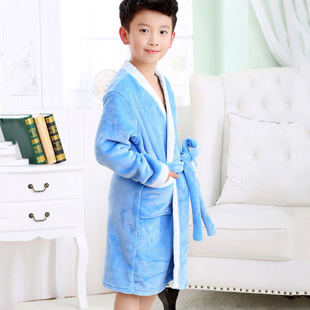 Winter Kids Bathrobe Fleece Robes For Boys Solid Girls Pajamas Warm Children Pyjama Teenager Bath Robe Swimming Clothing