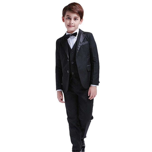 5 Pcs Black Toddler Boys Suits Wedding Formal Children Suit Tuxedo Dress Party Ring bearer