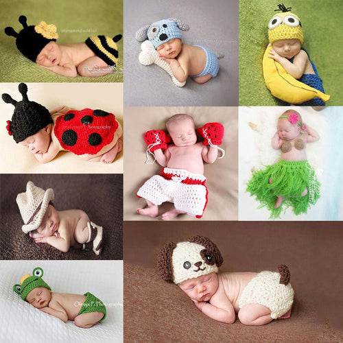Newborn Baby Photography Props girl Boy Animal Pants Knit Hat Set Cute Baby Hand Made Crochet Costume Photo Shoot Clothes