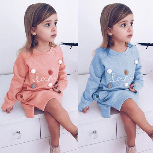 Girls Dress Autumn Winter Cartoon Letter Embroidery Sweatshirt Girl Fashion Long Hoodie Dresses Pullover Girl Clothes Sportswear