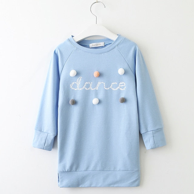 Girls Dress Autumn Winter Cartoon Letter Embroidery Sweatshirt Girl Fashion Long Hoodie Dresses Pullover Girl Clothes Sportswear