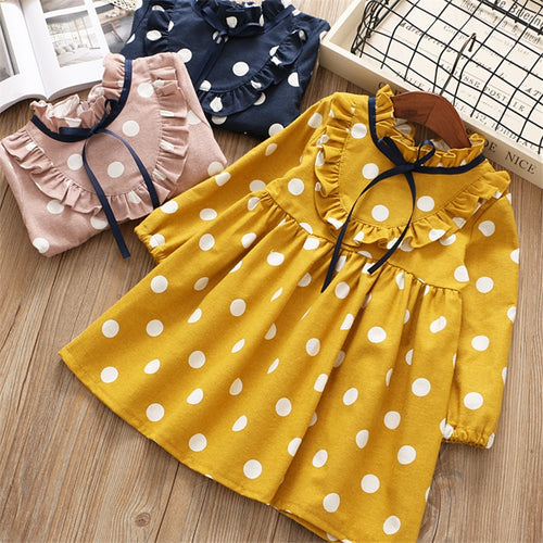0-6 years girl dress 2019 spring cartoon casual full sleeves Dot kid children girls clothing princess dress pink yellow blue