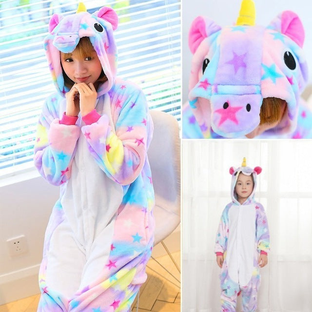 Boys Girls Flannel Unicorn family christmas Pajamas Kigurumi Overalls Jumpsuit onesie Kids Children Panda Blanket Sleepers