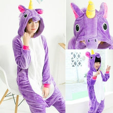 Load image into Gallery viewer, Boys Girls Flannel Unicorn family christmas Pajamas Kigurumi Overalls Jumpsuit onesie Kids Children Panda Blanket Sleepers