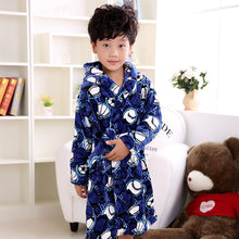 Load image into Gallery viewer, Winter Children&#39;S Bathrobes Flannel Warm Robe Cartoon Penguin Soft Thicken Bath Robe for Kids Navy Blue Football Boys Bathrobe