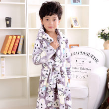 Load image into Gallery viewer, Winter Children&#39;S Bathrobes Flannel Warm Robe Cartoon Penguin Soft Thicken Bath Robe for Kids Navy Blue Football Boys Bathrobe