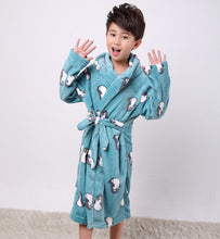 Load image into Gallery viewer, Winter Children&#39;S Bathrobes Flannel Warm Robe Cartoon Penguin Soft Thicken Bath Robe for Kids Navy Blue Football Boys Bathrobe